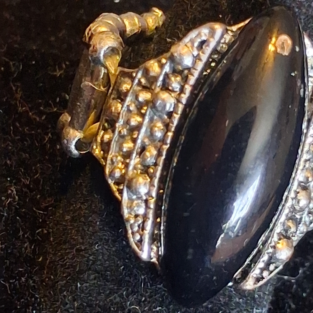 Paparazzi Black Onyx Look Silvertone Ring - Women's Elegant Cocktail Ring